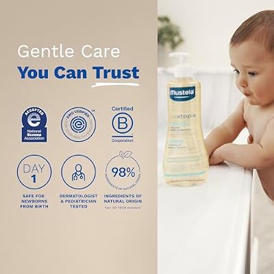 Mustela Stelatopia Eczema-Prone Skin Cleansing Oil - Baby Body Wash with Natural Avocado & Sunflower Oil - Family Skin Care Essentials - EWG Verified - Fragrance-Free & Tear Free - 16.9 fl. oz.
