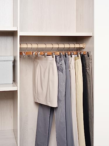 Miniatura 7 de Amber Home 10 Unidades 36cm Perchas De Madera Natural, Robusta Y Brillante Percha Para Pantalones Shorts Faldas Calcetines Y Ropa Interior, Con Clips Antideslizantes Y Ganchos Giratorios