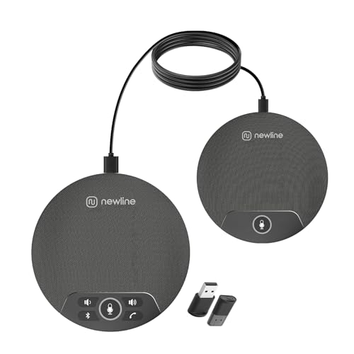 NewlineWork Newpie 90 - Altavoz Bluetooth 2 unidades de altavoces y micrófono para conferencias de 360°, reducción de ruido, altavoz USB para oficina en casa con cadena de margaritas para reuniones