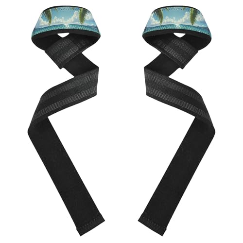 STAYTOP Beautiful Beach Scenery Wrist Straps for Weightlifting,Lifting Straps with Neoprene Cushioned Wrist Padded and Anti-Skid Silicone for Strength Training,Bodybuilding,Deadlifting