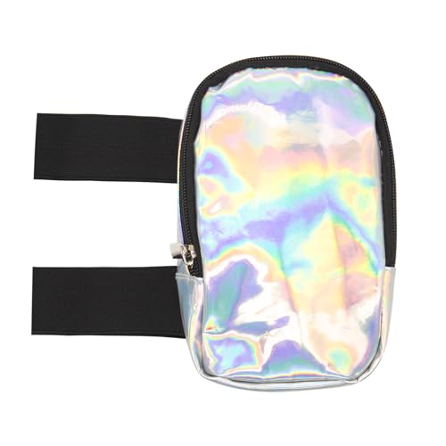 Long Keeper Holographic Thigh Bag for Women Adjustable Carnival Leg Bag Colorful Fashion Rave Phone Holder for Party Travel (Silver)
