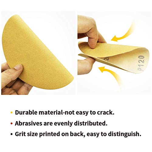SPEEDWOX 50 Pcs 6 Inches Sanding Discs 120 Grit Dustless Hook and Loop Sandpaper for Random Orbital Sander Yellow Finishing Discs for Automotive Woodworking - Image 3