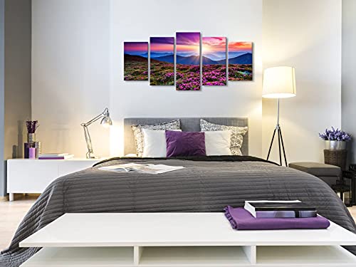 Wieco Art Mountains In Sunrise 5 Panels Giclee Canvas Prints Wall Art Purple Landscape Pictures Photo Paintings For Living Room Bedroom Home Decorations Modern Stretched And Framed Grace Artwork #TOP3