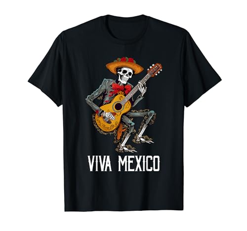 Mexican Skeleton Playing Guitar 3 Viva Mexico Independence T-Shirt