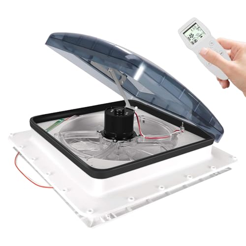 ZEEKYFOR Ventilatore Elettrico per Camper 12v con Sensore Pioggia, Ventilatore da Tetto Reversibile a 10 velocità con Telecomando, Ventilatore di Scarico per Camper, Roulotte,36x36cm