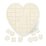 Relaxdays Herzpuzzle XXL, Gästebuch für Hochzeit, Taufe & Geburtstag, 49 Teile zum Beschriften, Holz, BxT 45x45cm, natur