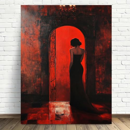 Tableau femme en robe noire vintage 50x60cm pour déco moderne - 5
