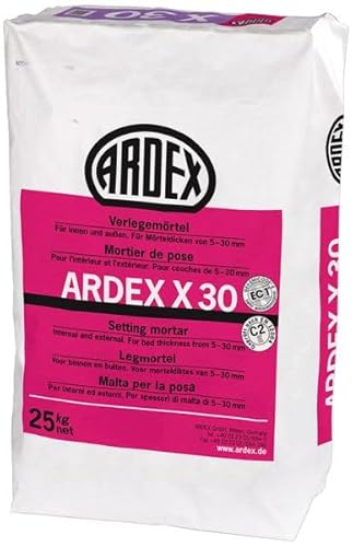 ARDEX X 30 Verlegemörtel 25 kg - Für die Verlegung von feuchtigkeitsunempfindlichen und formstabilen Natur- und Betonwerksteinplatten im Dünn-, Mittel- und Dickbettverfahren.