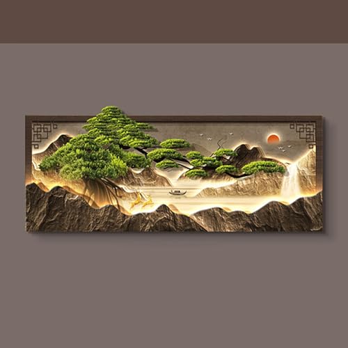 3D Wall Art with LED Light, Creative Sculpture with Sandstone Finish, Modern Elegant Decorative Painting for Living Room Sofa Background(G,35.4in/90cm)