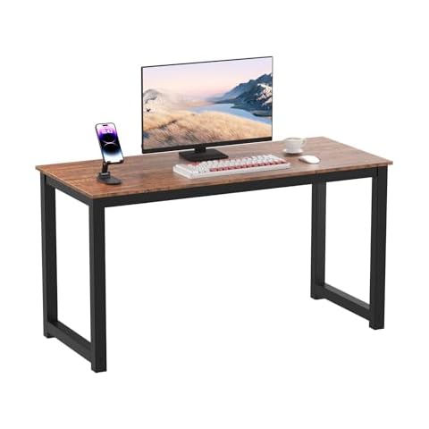 Decoholic 55 Inch Computer Desk, Home & Office PC Laptop Study Writing Table Workstation with Leg Bars, Modern Simple Industrial Style, Rustic Brown Cover