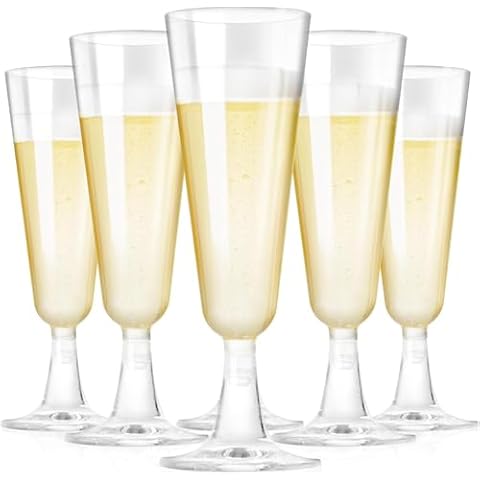 Woobroo Plastic Champagne Flutes, 50 Pack 5Oz/150ml Plastic Champagne Glasses Cocktail Glasses Prosecco Glasses for Party,Birthday,Wedding,Chrismas Cover
