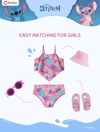 Image of Disney Frozen Elsa Stitch Moana Toddler Girls Two Pieces Ruffle Strap Bikini Top and Bottom Set Beach Swimsuit