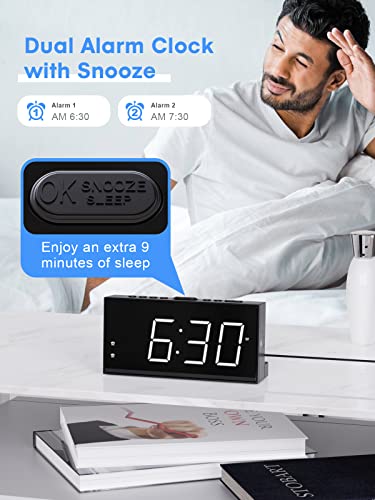 Digital Alarm Clock With Usb Charger For Bedroom, Large Display Digital Clock With Dual Alarm, Adjustable Alarm Volume, Dimmer, Snooze, 12/24Hr, Simple Basic Bedside Clock For Living Room Office Decor #TOP2