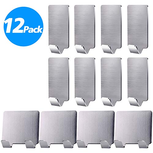 YOLETO Adhesive Wall Hooks, 12 Pack Stainless Steel Razors Holder for Hanging, Heavy