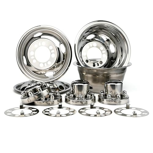 Image of 4pcs 16 inch Stainless Steel Wheel Simulators for 74-00 Chevy GMC 3500 | 304 Stainless Steel,Front Rear,8 Lug 4 Hand Hole Hubcaps,Bolt On,Fit for 74-98 Ford F350,08-21 E350 /E450 Van,74-99 Ram 3500