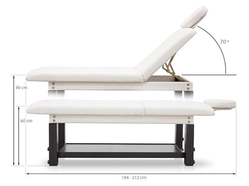 QUIRUMED SPA- und Ästhetiktisch aus Holz mit klappbarer Rückenlehne, höhenverstellbar, hochdichte Polsterung, Abnehmbarer Kopf, ideal für Massagen und Behandlungen, 184 x 70 cm, Farbe Beige