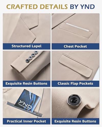 YND Men's Two Button Slim Fit Suit Blazer, Casual Lightweight Jacket Sport Coat3