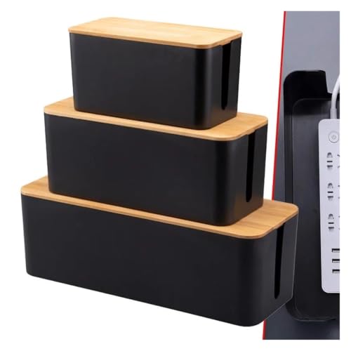 Caja organizadora de cables grande HIZON con tapa de madera para un escritorio blanco y limpio 4