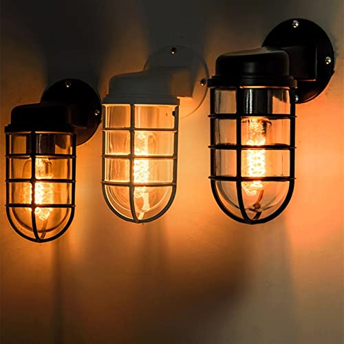 Outdoor Wall Light Fixtures Outdoor Wall Lantern Fixture Bronze Caged Wall Light Waterproof Sconce Clear Glass Wall Lamp For Exterior House Porch Patio Deck Barn E27 (Color : White) #TOP3