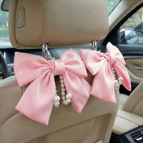2PCS Satin Bow Pearl Car Seat Headrest Hooks – Car