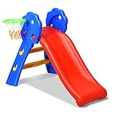 GOPLUS Kinderrutsche, Rutsche für Kinder, Gartenrutsche Bunt, Wellenrutsche mit Basketballkorb, Kleinkinderrutsche für Indoor und Outdoor, 108 x 68 x 71,5cm