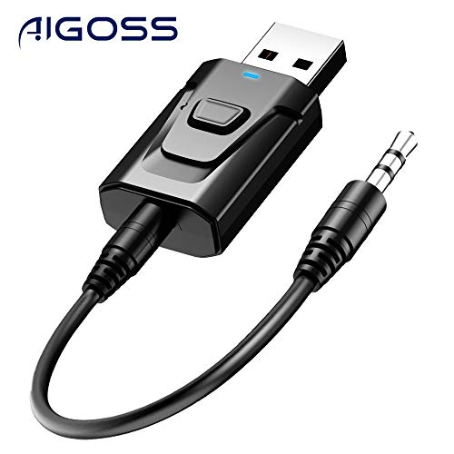 Aigoss Adattatore Bluetooth USB 2 in 1 Trasmettitore e Ricevitore, Bluetooth 5.0 con 3.5mm AUX Adattatore Plug And Play Portata 15M, Compatibile con Cuffie/Altoparlanti/TV/PC/Telefoni/Autoradio