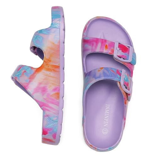 Image of INMINPIN Boys Girls Double Buckle Slide Sandals Comfort Beach Pool Shower Slippers Adjustable Indoor Outdoor Little Kid /Big Kid