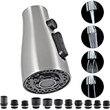 Hsmhose Kitchen Faucet Head Replacement 4 Modes, Pull Down Faucet Sprayer Head Nozzle Kitchen Sink Faucet Head with 11 Adapters (Nickel)