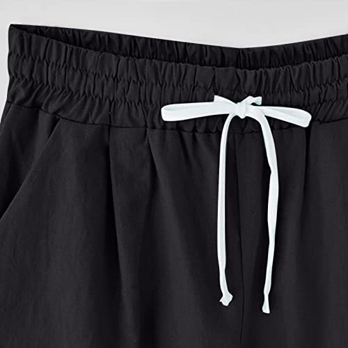 Pantalones cortos de lino para mujer, hasta la rodilla, pantalones cortos, cómodos, holgados, pantalones cortos de playa, transpirables, ligeros, pantalones deportivos para exteriores, cortos, con - imagen 5