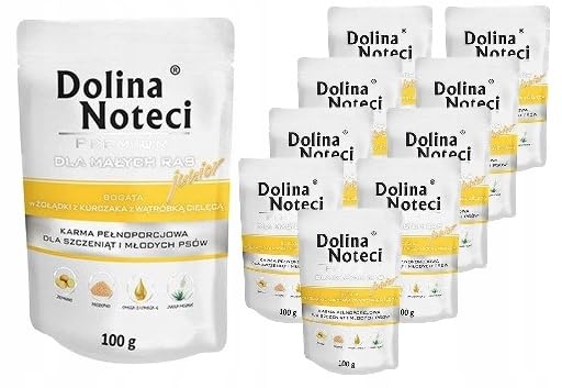 Dolina Noteci Junior Glutenfrei Premium mokra karma dla małych psów, bogata w żołądki z wątróbką cielęcą, workiem, 10 x 100 g, mokra karma dla szczeniaków