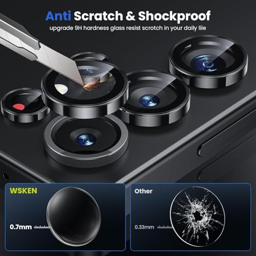 Image of WSKEN for Samsung Galaxy Ultra Camera Lens Protector, Ultra Thin Scratch Resistant 9H Tempered Glass with Aluminum Metal Circle Camera Screen Protector Cover Accessories (Black, S25 Ultra)