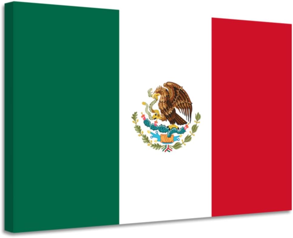 CGXLB Mexican Flag Wall Art Framed National Flag of Mexico Photo Print Painting Eagle Posters Green White Red Country Decor for Office Living Room Dorm Bedroom Kitchen Man Cave 12"x18"