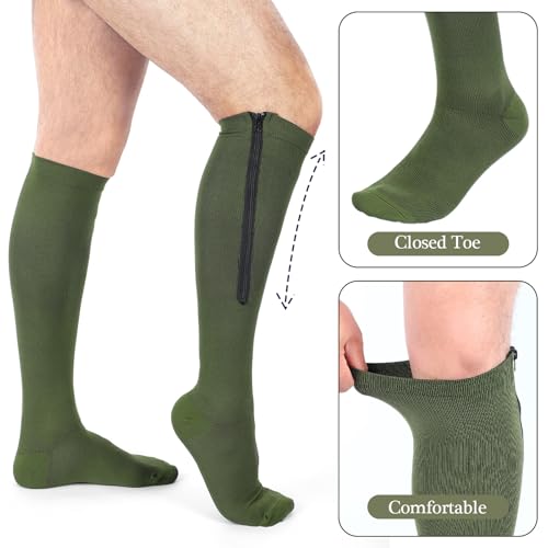 Image of Tarpop 4 Pairs Men Zipper Compression Socks Colorful 20-30mmhg Compression Stockings with Zipper for Men Women Swelling Edema