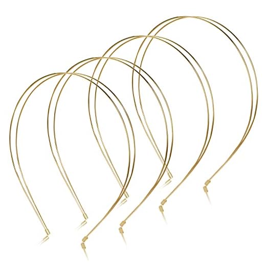 Vin Beauty 4 Pcs Metal Thin Double Headbands Row Wire Headband for Women Bridal Headband Hair Hoop Wedding Hair Band Elastic Metal Hairband for Women Girls (Gold)