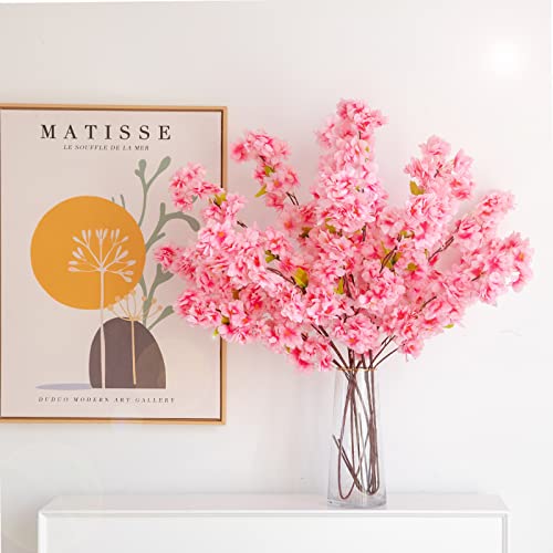 Tifuly 4Pcs Artificial Cherry Blossom Branch Flowers 42.52 Inch Long Stem Silk Flowers Bouquet Fake Spring Peach Flowers For Home Office Wedding Decoration #TOP1
