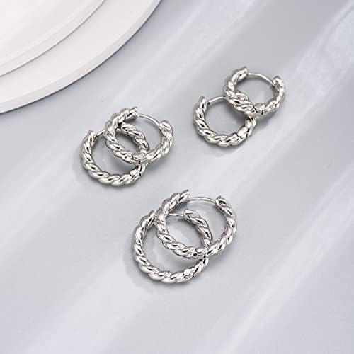 Silver Hoop Earrings for Women Girls| Hypoallergenic Small Twisted Rope Huggies Hoop Earrings | Sterling Silver Post Chunky Hoop Earrings Jewellery Gifts