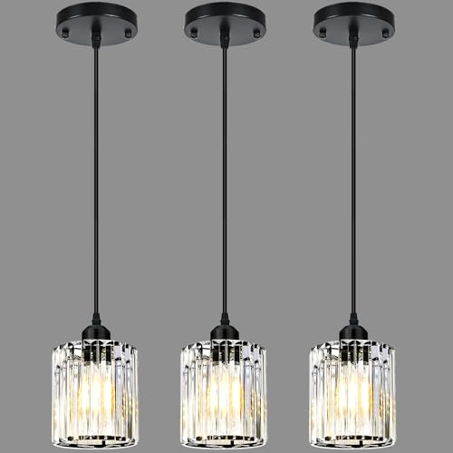 WKWKTOTO 3 Pack Pendant Lights Kitchen Island, Modern Island Lights for Kitchen with Crystal Glass Shade – Luxury Pendant Light Fixtures for Kitchen Island, Dining Table, Entryway, Restaurant by WKWKTOTO - Used condition - US$49.49