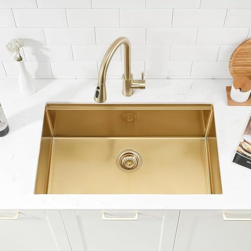 GZOII Gold Undermount Workstation Kitchen Sink, Gold Decor 30 Inch Stainless Steel Single Bowl Kitchen Sink with Accessories, 30×18×9 Inch by GZOII - Image 8
