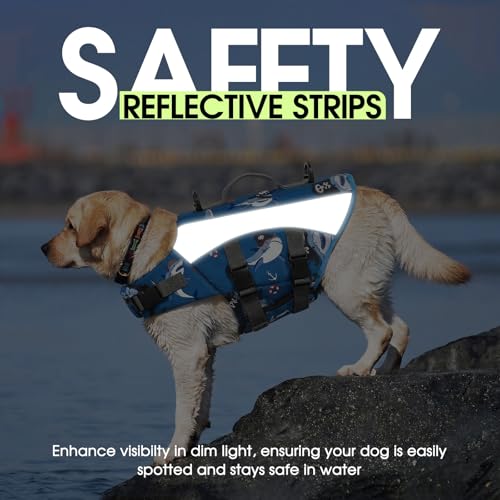 SUNFURA Dog Life Jacket, High Visibility Dog Life Vest for Swimming with Rescue Handle & D-Rings, Flotation Doggie Pool Lifejacket Adjustable Water Vest for Small Medium Dogs, Blue Ocean M by SUNFURA - Image 3