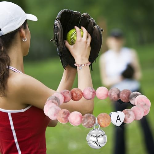 C-leen Softball Gifts for Girls - Natural Beads Initial Letter J Bracelet Sports Accessories Stuff Softball Gifts for Teen Girls Kids — view 3