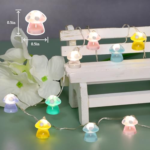 PETRISTRIKE Mushroom Decor Fairy String Lights 10FT 40LED Mushroom Lamp Cute String Lights Room Cottage Core Decoration for Kids Gifts Bedroom Dorm Party Wedding by PETRISTRIKE - Used condition - Image 4
