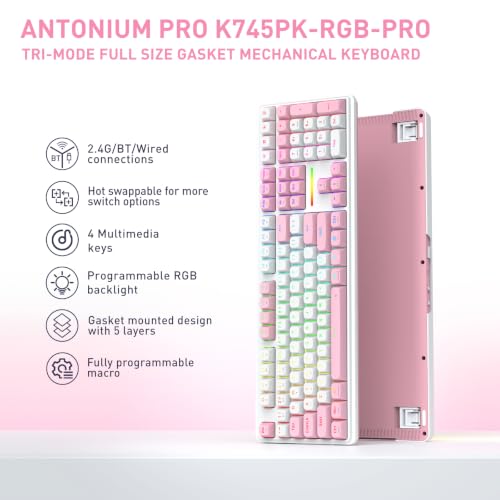 Image of Redragon K745 PRO Wireless Gasket RGB Gaming Keyboard, 108 Keys Mechanical Keyboard w /Extra 4 Hotkeys, Hot-Swap Socket, 5-Layer Noise Dampening, See-Through Round PBT Keycaps, Creamy Linear Switch