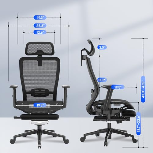 Image of FLEXISPOT Ergonomic Office Chair with Footrest, Mesh High Back Computer Chair, Home Office Desk Chairs, with Adjustable Lumbar Support /2D Headrest /Reliable Base, Breathable Mesh Seat, Black, OC3 AIR-F