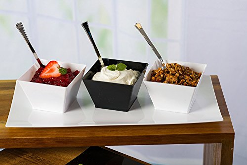 Lillian Tablesettings Plastic 8 Oz Rectangles Servingware | Pack Of 20 Party Bowls, 3.5 X 3.5 X 7.5 Inches, Pearl/White #TOP3
