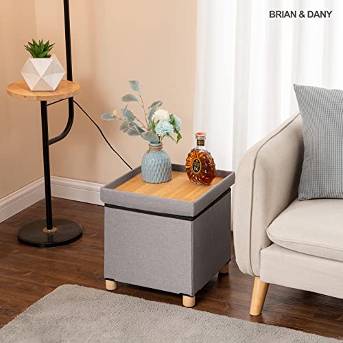 image for BRIAN & DANY Folding Ottoman Storage Cube with Wood Legs, Linen Foot S