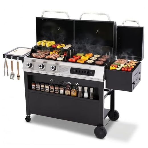 Sophia & William 3-Burner Gas and Charcoal Grill Combo with Offset Smoker