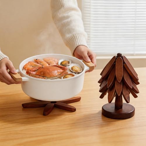 Wooden Tree Coasters Set, Black Walnut Tree Trivet for Hot Dishes, Foldable Stackable Trivets with Stand, Heat Resistant Decorative Coasters for Coffee Table, Kitchen, (Walnut) by VZVXDW - Used condition - Image 2