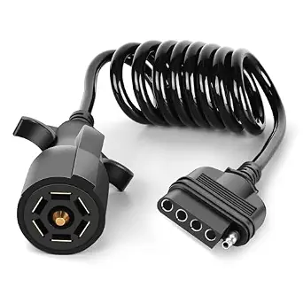Nilight 7-Way to 5-Way Coiled Trailer Extension Wiring Harness (5 ft)