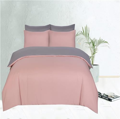Brushed Microfiber Duvet Cover Sets Plain Dye Quilt Cover with Pillowcase Reversible Bedding Set Blush Pink Grey Soft, Luxury - Super King