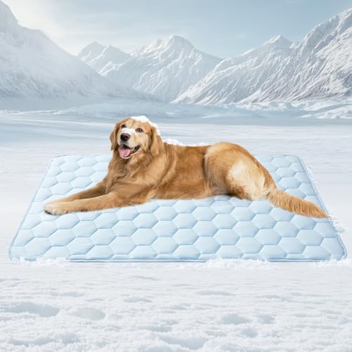 EHEYCIGA Cooling Mat for Dogs, 41' x 28'(Q-Max0.53), Washable Dog Cooling Mat, Portable Kennel Cooling Pet Pad for Summer, Non-Slip Summer Crate Pad for Large Dog, Blue